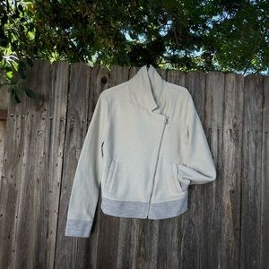 Lou & Grey Loft Moto Zippered Jacket - Size M - Cream with Grey Accents
